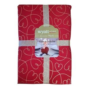 NEW Wyatt Home Valentine's Day Red Tablecloth w/Gold Metallic Hearts(60" x 104")